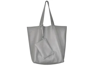 Skórzany worek na ramię szary XL - Torebki damskie - miniaturka - grafika 1