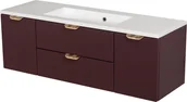 Szafki łazienkowe - Burgundowa szafka łazienkowa wisząca z umywalką złoty uchwyt 120 cm Magnolia - miniaturka - grafika 1