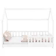 Łóżka - Łóżko dziecięce z listwową ramą zabezpieczającą przed upadkiem i daszkiem 80x160 cm drewno sosnowe białe ML-Design - miniaturka - grafika 1