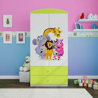 Szafy i szafki dla dzieci - Szafa dwudrzwiowa, do pokoju dziecka, babydreams, 90 cm, zoo, zielona - grafika 1