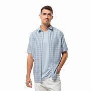 Koszule męskie - Męska koszula z krótkim rękawem Jack Wolfskin HOT SPRINGS SHIRT M soft blue check - XL - miniaturka - grafika 1
