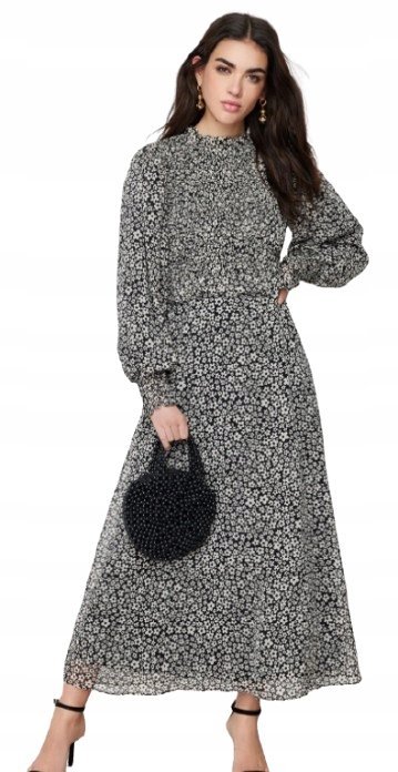 TRENDYOL SUKIENKA MIDI Z DŁUGIM RĘKAWEM W KWIATY Z GOLFEM 40 5AA