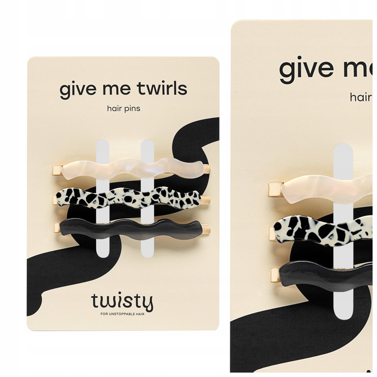 Wsuwki do włosów FALOWANE czarna marmurkowa perłowa Twisty ZESTAW 3 szt