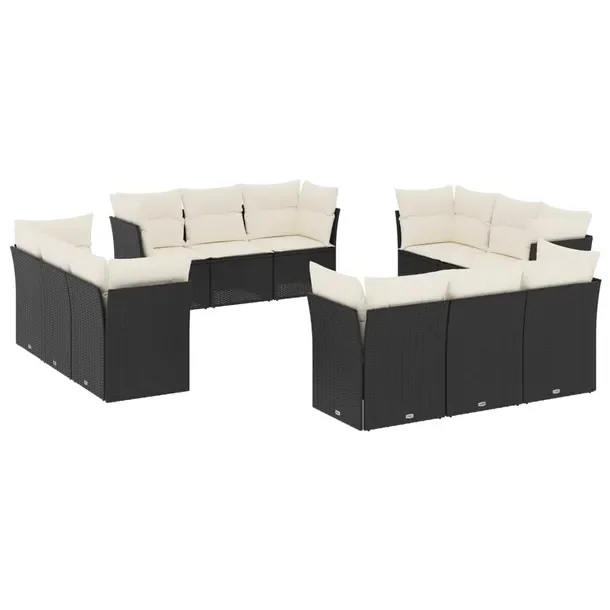 Zestaw mebli ogrodowych modułowych z poduszkami, czarny, rattan PE, 62x62x