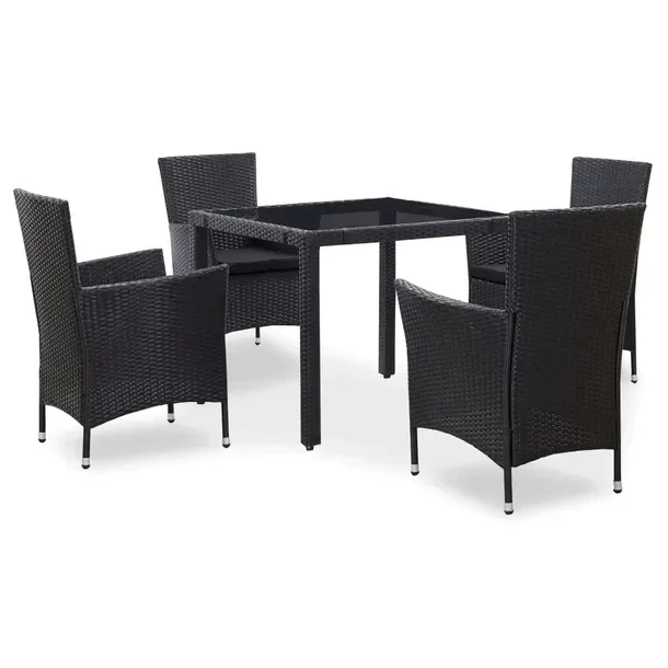 Zestaw mebli ogrodowych polirattanowych czarny 90x90x75 cm, 4 krzesła 58x5