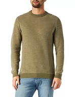 Swetry męskie - SELECTED HOMME Sweter męski w paski, Deep Lichen Green/Detail:bone White, XL - miniaturka - grafika 1