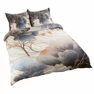 Pościel - Darymex Pościel satynowa 160x200 Kwiaty szara beżowa 12405 SATYNLOVE PREMIUM - miniaturka - grafika 1