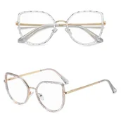 Okulary korekcyjne, oprawki, szkła - Damskie kocie okulary zerówki do komputera BLUE LIGHT z flexami 25137E bezbarwne - miniaturka - grafika 1
