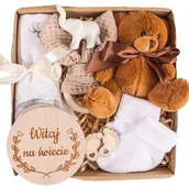 Zestawy upominkowe - PREZENT na narodziny dla dziecka z maskotką, pieluszką i gryzakiem - miniaturka - grafika 1