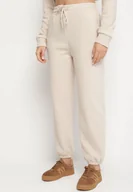 Spodnie damskie - Beżowe Bawełniane Spodnie Dresowe ze Sznurkiem Saliavera - miniaturka - grafika 1