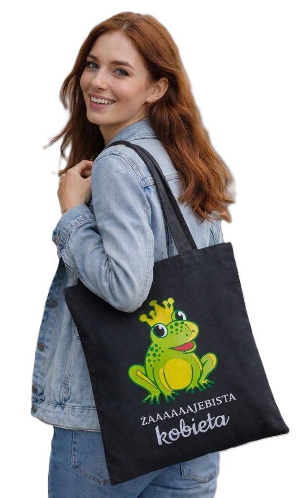 Torba na zakupy ŻABA z nadrukiem ŻAAAAJEBISTA KOBIETA na zamek TA-99 czarny