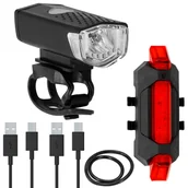 Lampki rowerowe - Zestaw lampek rowerowych na przód i tył 2 szt. na USB - miniaturka - grafika 1