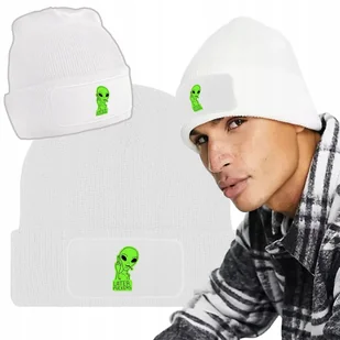 Zimowa Wygodna Czapka Biała ALIEN ZABAWNE Mix Wz - Czapki damskie - miniaturka - grafika 1