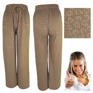 Spodnie Damskie Szerokie Nogawki Kuloty Dzwony Luźne Wiązane Beż S/M - Spodnie damskie - miniaturka - grafika 1