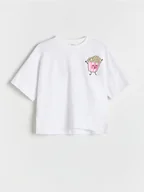 Koszulki dla dziewczynek - Reserved - Bawełniany t-shirt z nadrukiem - złamana biel - miniaturka - grafika 1