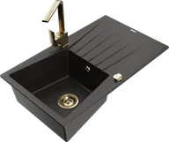 Zlewozmywaki z baterią - Mexen Cesar zlewozmywak granitowy 1-komorowy z ociekaczem i baterią kuchenną Rita, czarny/złoty metalik - 6514-75-670300-50 - miniaturka - grafika 1