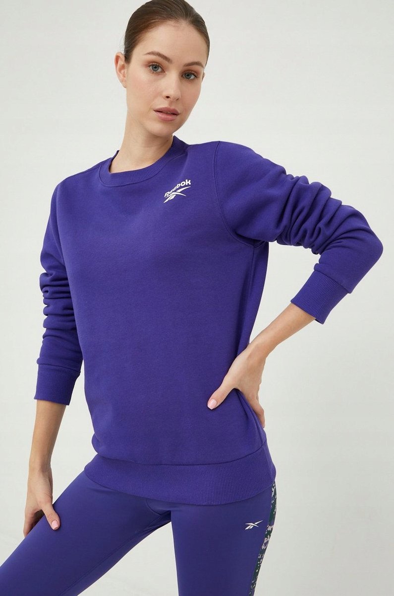 Reebok bluza sportowa damska gładka logo fiolet dekolt okrągły r.S