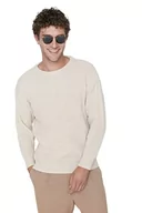 Bluzy męskie - Trendyol Męska bluza z okrągłym dekoltem, gładka, dopasowana, beżowa, S, BEŻOWY, S - miniaturka - grafika 1