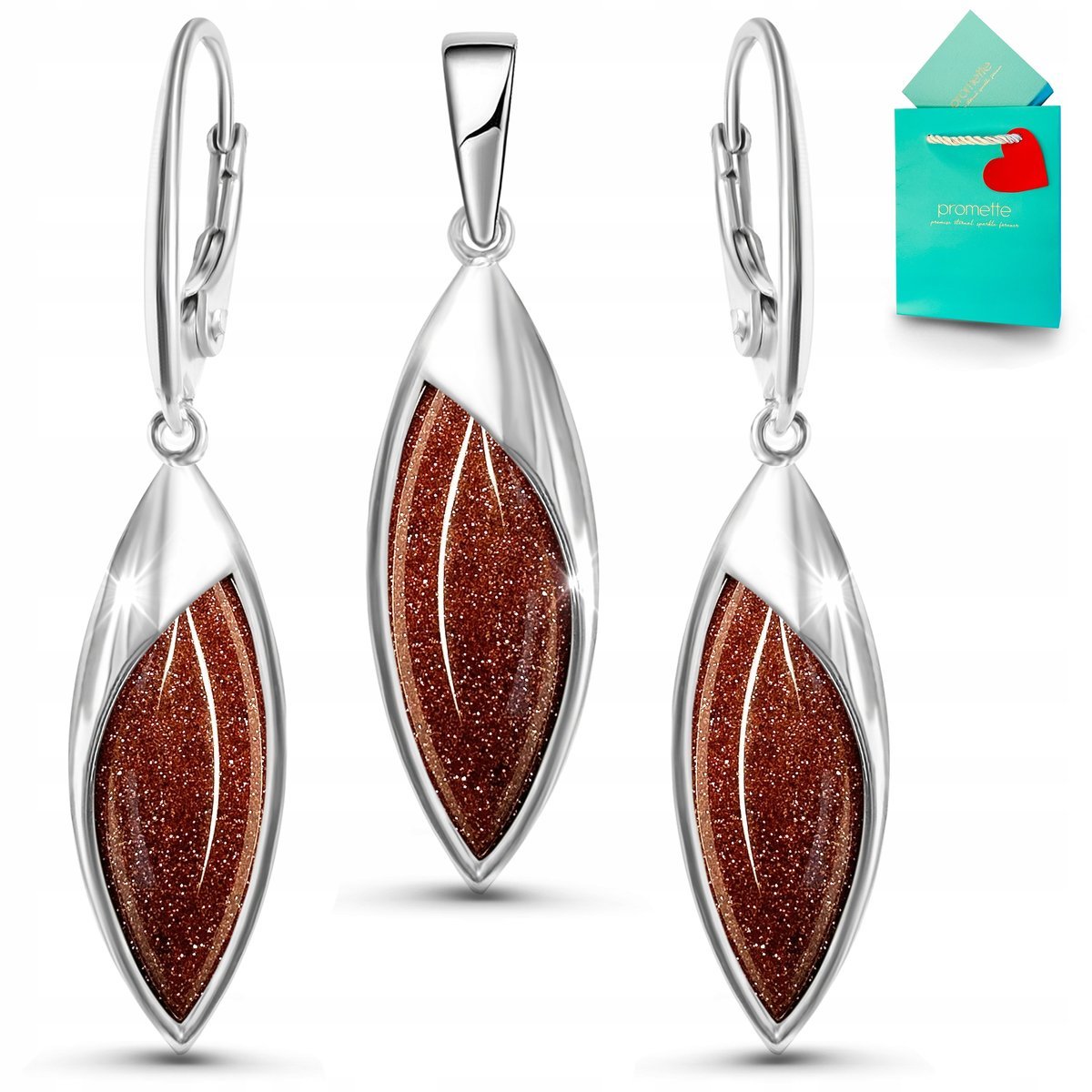 Kolczyki piasek pustyni wisiorek zawieszka komplet biżuterii srebrnej 925