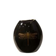 Wazony i flakony - Czarny wazon ceramiczny złoty nadruk ważki 16 cm - miniaturka - grafika 1