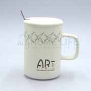 Kubki - Kubek Ceramiczny Z Pokrywką I Łyżeczką 450Ml Art#4 - miniaturka - grafika 1
