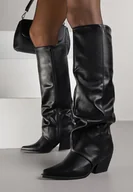 Kozaki damskie - Czarne Kozaki na Stożkowym Obcasie z Marszczoną Cholewką Atika - miniaturka - grafika 1