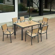 Meble ogrodowe - Zestaw ogrodowy aluminiowy : stół dł. 150 cm i 6 krzeseł z możliwością sztaplowania - Jasny naturalny i antracytowy - NYROS od MYLIA - miniaturka - grafika 1