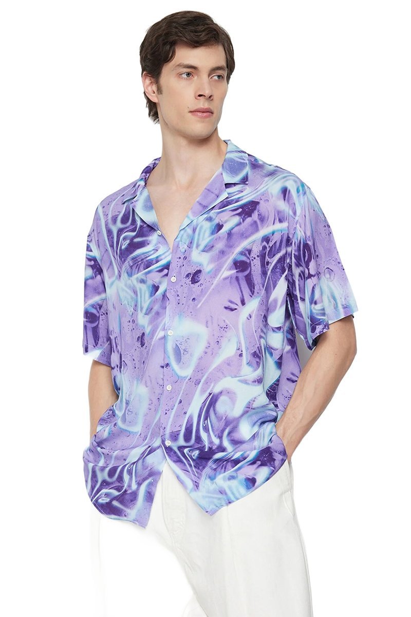 TRENDYOL MAN KOSZULA MĘSKA CASUAL FIOLETOWO-NIEBIESKI WZÓR M 5DA