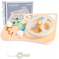 Zabawki sensoryczne - Drewniana Tablica Manipulacyjna Sensoryczna Montessori Kierownica Auto 11w1 - miniaturka - grafika 1