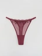 Majtki damskie - Reserved - Siateczkowe stringi z haftem - fioletowy - miniaturka - grafika 1