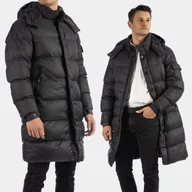 Kurtki męskie - Kurtka Męska Zimowa Pikowana Długa Klasyczna Z Kapturem Czarna FD82N16-1 XL Czarny - miniaturka - grafika 1