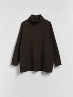 Bluzy damskie - Reserved - Długa bluza z golfem - ciemnobrązowy - miniaturka - grafika 1