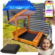 Place zabaw - PREMIUM PIASKOWNICA Z DASZKIEM IMPREGNOWANA DREWNIANA 120 ZAMYKANA ŁAWKI PLANDEKA PREZENT DLA DZIECI + EBOOK - miniaturka - grafika 1