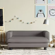 Meble do sypialni - vidaXL Sofa dziecięca z podnóżkiem, szara, 100x50x30 cm, ekoskóra - miniaturka - grafika 1