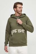 Bluzy męskie - Pepe Jeans bluza bawełniana męska kolor zielony z kapturem z nadrukiem - miniaturka - grafika 1