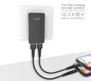 Budi - Ładowarka sieciowa 2x USB, 17W, super smukła, składana wtyczka (Czarny) - Ładowarki do telefonów - miniaturka - grafika 4