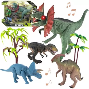 Duży Zestaw 4 Figurek Dinozaurów 2 Drzewka Światło Dżwięk Dinozaury Dino - Zabawki interaktywne dla dzieci - miniaturka - grafika 1