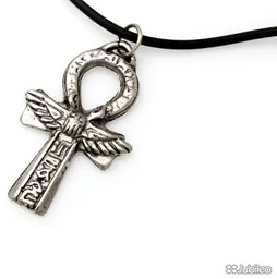 KRZYŻ ANKH ZE SKARABEUSZEM amulety talizmany krzyże kolor czarny kauczuk ankh (aj476) - Wisiorki - miniaturka - grafika 1