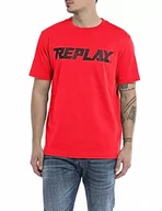 Koszulki męskie - Replay Męski T-shirt z krótkim rękawem, okrągły dekolt, logo, czerwony (Ruby Red 656), M, Ruby Red 656, M - miniaturka - grafika 1