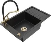 Zlewozmywaki z baterią - Mexen Elias zlewozmywak granitowy 1-komorowy z ociekaczem i baterią kuchenną Duo, czarny/srebrny metalik - 6511-73-671701-57-G - miniaturka - grafika 1