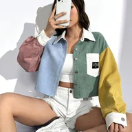 Kurtki damskie - TEMU Kurtka Vintage dla Kobiet - Zapięcie na Guziki, Pastelowe Kolory Różowy/Niebieski/Turkusowy/Beż/Biały/Czarny/Szary, Okrycie Wierzchnie na - miniaturka - grafika 1