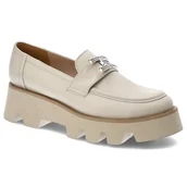 Półbuty damskie - Beżowe Półbuty Karino Modne Skórzane Buty Damskie - miniaturka - grafika 1