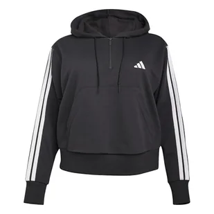 adidas Damska bluza z kapturem ESSENTIALS 3-STRIPES FRENCH TERRY na zamek błyskawiczny (duży rozmiar) 4XL (duży rozmiar) czarny/biały - Bluzy damskie - miniaturka - grafika 1