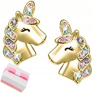 Biżuteria dla dzieci - Srebrne kolczyki jednorożce dla dziewczynki srebro pozłacane sztyfty - miniaturka - grafika 1