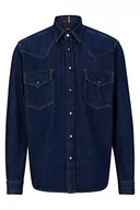 Koszule męskie - BOSS Męska koszula Lebop Relaxed-Fit z czystej bawełny denim, granatowy, M - miniaturka - grafika 1