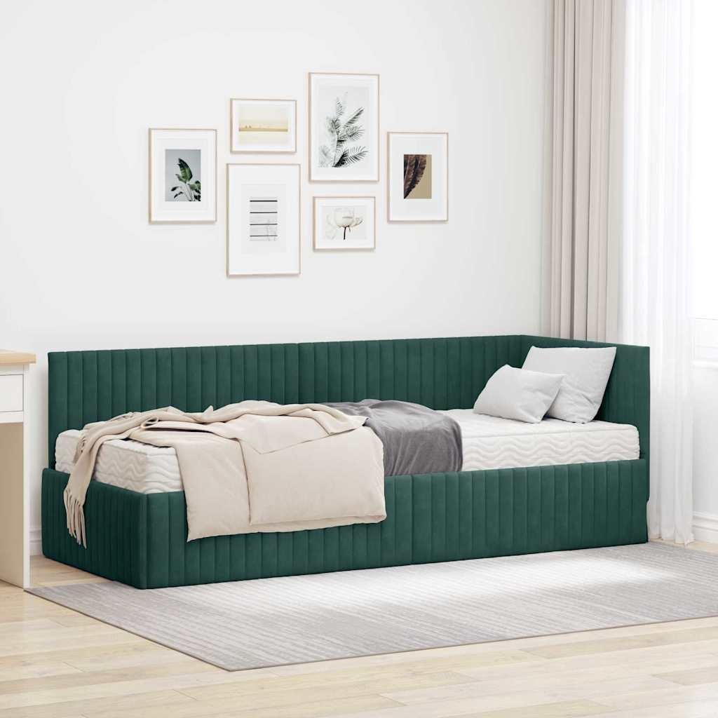 vidaXL Rama Łóżka Narożnego z Materacem 2 pcs Zielony Aksamit