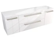 Szafki łazienkowe - Szafka Wisząca Z Blatem ATH 140 cm D - Biały Wysoki Połysk - Uchwyty Stal Szczotkowana - miniaturka - grafika 1