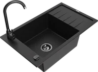 Zlewozmywaki z baterią - Mexen Elias zlewozmywak granitowy 1-komorowy z ociekaczem i baterią kuchenną Telma, czarny - 6511-77-670200-70-B - miniaturka - grafika 1