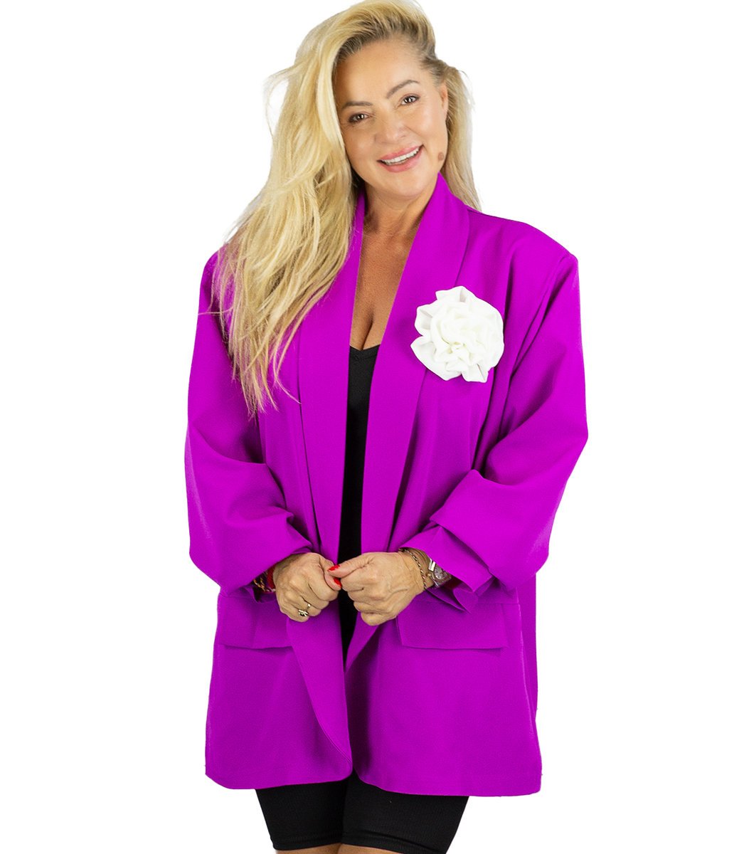 Marynarka oversize z odpinaną różą i marszczonymi rękawami ROSA