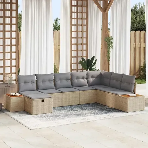 Zestaw Sofa Modułowa Ogrodowa z Schowkami, 8 Elementów, Beżowy, Poliratt